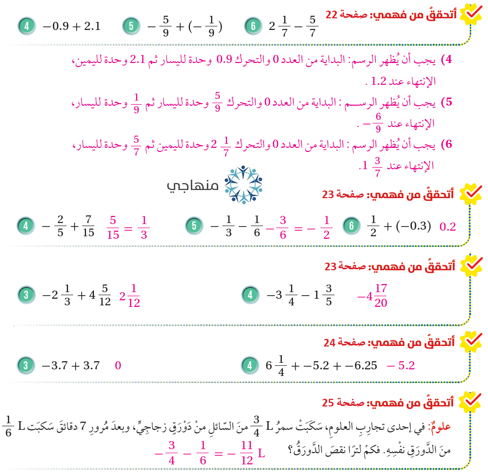 جمع الأعداد النسبية وطرحها